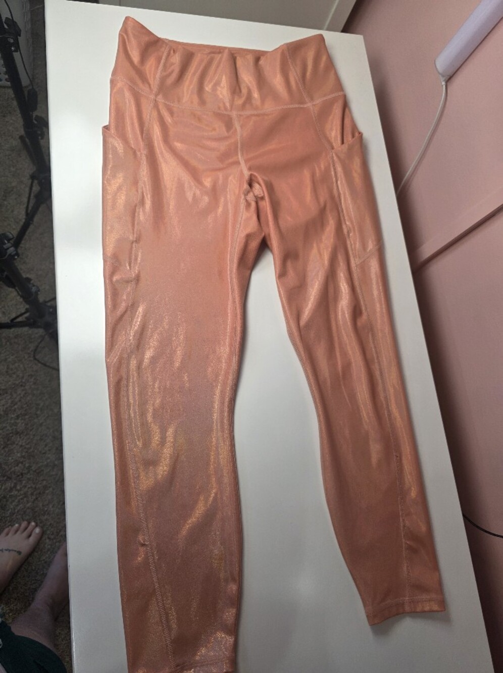 Fabletics Shimmery Peach Leggings Size M High Rise